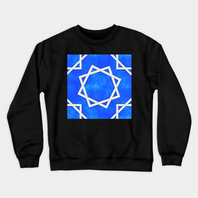 Octagrams on Blue Clouds Pattern Crewneck Sweatshirt by SolarCross